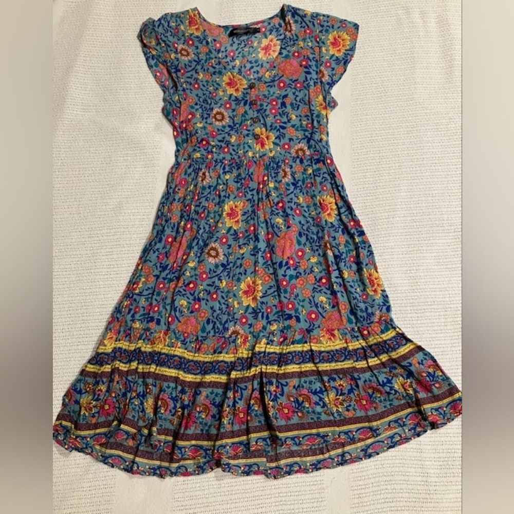 Floral Dress - Blue and Pink